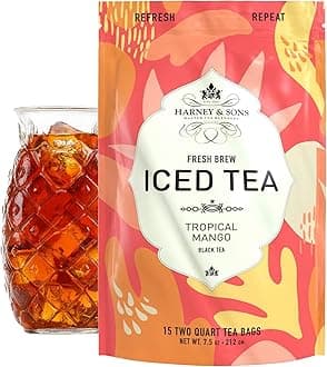 Harney & Sons Tropical Mango Fresh Brew Iced Tea Bags, 15ct, Each Bag brews 2 Quarts, Fresh Brew Refreshing Iced Tea, Juicy & Flavorful