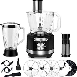 Davivy 16-Cup Food Processor and Blender, 6-Cup (50oz) Glass Blender Food Processors Combo – 10-in-1 Full-Size Food Processor with 600W Motor, 2 Speeds + Pulse for Home Use, Black