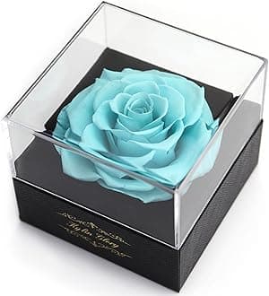Kylin GloryFresh Cut Flower Preserved Rose for Women Mom Wife Girlfriend - Flower Gift Real Rose Decor for Mother's Day Valentine's Day Wedding Party Celebration Birthday Anniversary (Bright Blue)