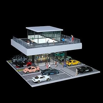 1/64 Diorama Display Case Garage with LED Lights - Compatible with Hot Wheels Matchbox Mini GT Diecast Cars, for 1:64 Model Car Display and Show Off (Store)