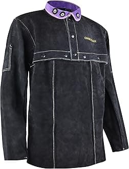 Leather Welding Jacket - Premium Cape Sleeve Coat with Enhanced Snap Buttons - Heavy-Duty Welding Gear in Black