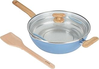 GoodCook Healthy Ceramic Titanium-Infused All-in-One Pan with Tempered Glass Lid, Steamer Basket, and Spatula, Light Blue – Induction Cookware, Nonstick Cooking Pan, Food Cooker and Steamer