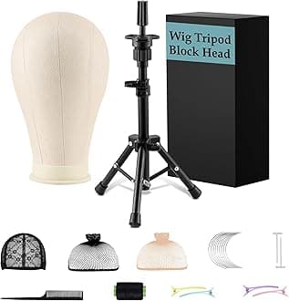 23" Wig Stand Tripod with Head,Wig Head and Stand Set,Table Wigs Tripod for Making,Display,Includes Caps Clips,T-Pins,C Needles,Carrying Bag,Brush(39.5-62.5cm)