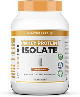 Natural Whey Protein Isolate Unflavoured - 1 kg (Naturally flavored, Non GMO, No Artificial Sweeteners)
