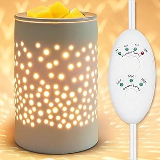 Wax Melts Candle Warmer Burner - Ceramic Electric Candle Waxing Warmer Melter Timer Adjust Fragrance Intensity Auto Shut Off for Scented Wax Tart Cube Aromatherapy Home Office Bedroom Decor Gifts