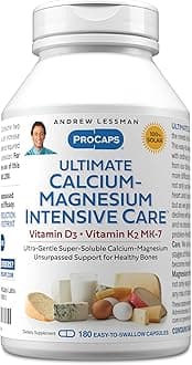 Ultimate Calcium-Magnesium Intensive Care with Vitamin D3 & K2 MK7-120 mcg - 180 Capsules – Bone and Skeleton Health Essentials. Gentle, Easy to Swallow, Super Soluble. No Additives