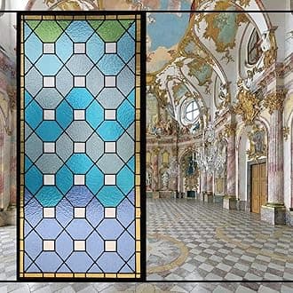 Stained Glass-Church Style Decorative Privacy Window Film Glue Free Static Cling Decals Heat Control Glass Sticker for Home Office W19.7 x H72.8(50x185cm)