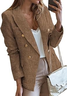 Happy Sailed Womens Tweed Blazers Casual Long Sleeve Double Breasted Open Front Blazer Jackets Work Suits