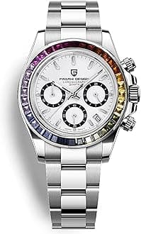 Pagani Design PD1644 Men’s Quartz Chronograph Watch VK63 Movement, Sapphire Crystal, Rainbow Bezel, Stainless Steel, 100M Water Resistant Sports Wristwatch