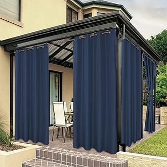 BONZER Outdoor Curtains for Patio Water Resistant Heavy Privacy Light Filtering Grommet Outside Curtains for Porch, Pergola, Gazebo, 1 Panel, 84W x 120L inch, Navy