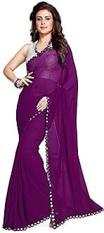 MIRCHI FASHIONWomen's Soft Georgette Designer Mirror Border work Plain Saree with Blouse Piece
