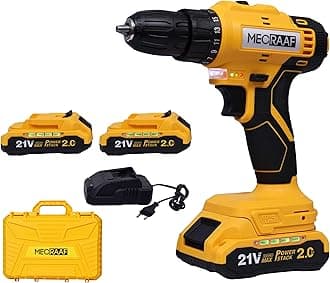 - 21V Cordless Screwdriver and Drill Machine - Compact, Lightweight, Powerful - 1300 RPM | Reversible switch Multi-Torque Clutch, 10mm Keyless Chuck - 2 x2.0Ah Battery | 6 months motor warranty