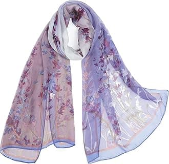 E-Clover Herebuy - Unique Women's Floral Scarves: Chiffon Flowers & Birds Printed Scarf
