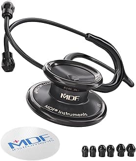 MDF Instruments, MD One Stainless Steel Premium Dual Head Stethoscope, Adult, Black Tube, Black Chestpieces-Headset, MDF777BO