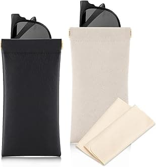 Sunglass Case, 2 Pcs Soft Eyeglass Cases for Women Portable Squeeze Top Leather Glasses Pouch