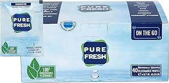 PureFresh Wet Wipes Flushable Individually Wrapped for Travel 40 Singles