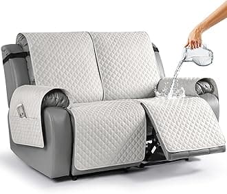 TAOCOCO Loveseat Slipcover - Non-Slip, Washable Reclining Sofa Cover for 2 Seater Recliner, Pet Cover with Elastic Straps (Off White)