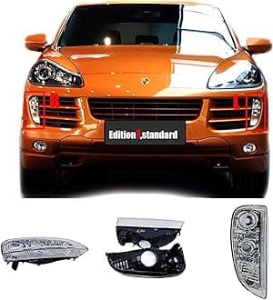 DRL Daytime Running Light Assemlby Cover for 07-10 Porsche Cayenne 9PA1 957 Fit Base S Sport 3.6L 4.8L 2007 2008 2009 2010 Front Turn Signal Lamp Pair