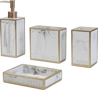 Bathroom Accessories Set,Toothbrush Holder,Farmhouse Bathroom Decor,4 Pcs Resin Gift Set Apartment Necessities, Contain Toothbrush Cup,Soap Dispenser,Soap Dish,Tumbler