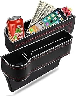 Car Seat Gap Filler Organizer Multifunctional Leather PU Console Side Storage Box with Cup Holders, Hooks for Drinks, and Phone Holder Auto Front Seat Catch Caddy/Card Mobile Holder_1pcs