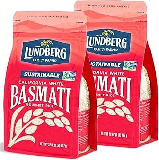 Lundberg Basmati Rice, Long Grain White Rice - Non-Sticky, Fluffy, Nutty, Aromatic Rice, Vegan Food, Healthy Meals, Gluten-Free Rice Grown in California, 32 Oz (Pack of 2)