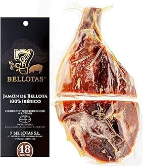 7 BELLOTAS 100% Iberico Ham | Made From Acorn Fed Iberico Pigs and Natural Curation Process | Spanish Jamon Pata Negra | Jamon Iberico Bellota | 48 Months (Boneless + 3,3 Kg.)