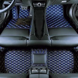 Custom Luxury Car Floor Mats Suitable for All Sedans, Sports Cars,SUV, Business Vehicles, Trucks, Waterproof and Anti Slip Fully Covered Leather Floor Mats (Black Blue)
