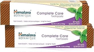 Himalaya Botanique Complete Care Toothpaste, Simply Spearmint, Fluoride Free Plaque Reducer for Brighter Teeth and Fresh Breath, 5.29 oz, 2 Pack