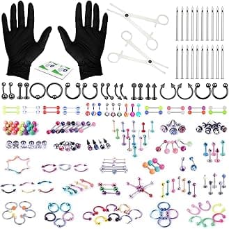 BodyJ4You 156PC Body Piercing Kit - 14G 16G 18G 20G - Belly Ring Nose Septum Tragus Ear Cartilage Industrial - Horseshoe Ring Hoop Barbell Stud Spike - Random Mix Jewelry