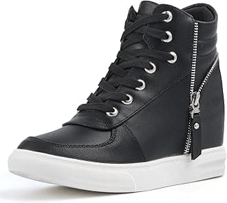 Ckrola Womens Fashion Platform Shoes Hidden Wedge Heel High Top Sneakers for ...