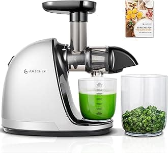 Cold PressJuicer,AMZCHEF Slow Masticating Juicer Machines with Reverse Function, High Juice Yield, Easy Clean with Brush,Recipes for High Nutrient Fruits and Vegetables, White(Updated)
