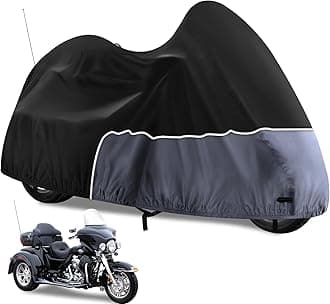 Trike Cover, Waterproof 3 Wheel Motorcycle Cover for Harley Davidson, Honda Goldwing, Kawasaki Trike Accessories, with Windproof Buckle, Reflective Strap, Black&Grey