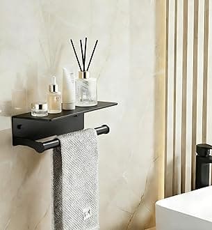 Black Paper Towel Holder Wall Mount with Thickened Shelf for Bathroom,Matte Black Adhesive Hand Towel Holder,Bathroom Kitchen RV