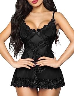 Babydoll Lingerie for Women Lace Chemise Beautiful Nightgown Sleepwear Dress