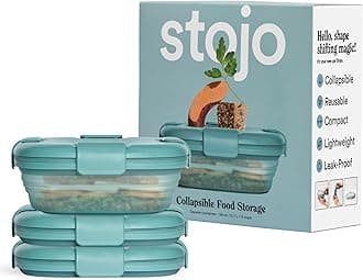 STOJO Collapsible Sandwich Box – 24oz, Reusable Food Storage Container, Silicone Bowl for Hot/Cold Food – Meal Prep, Lunch, Camping, Hiking – Dishwasher Safe (Set of 3, Translucent Eucalyptus)
