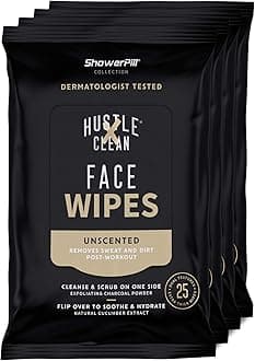 The Face Wipe by Hustle Clean - ShowerPill Collection - 100 Count - Dual-Textured Cleansing Cloth with Charcoal and Cucumber Formulation - 100 Face Wipes