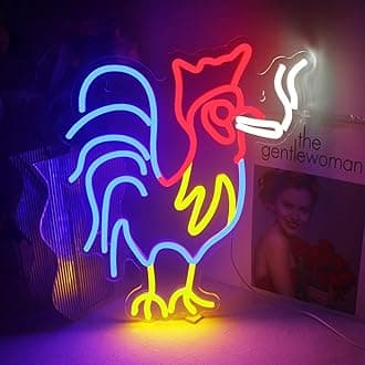 ineonlife Rooster Chicken Neon Sign Red Blue Led Signs for Wall Decor Animal Lights Room Decor Birthday Party Gifts Decoration Aesthetic