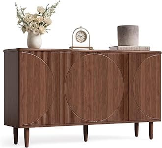 LITTLE TREE 59-Inch Buffet Cabinet Sideboard with Storage, Modern Sideboard Buffet Table with Doors for Living Room, Dining Room (Walnut)