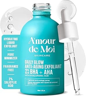 2% BHA AHA Liquid Exfoliant - Salicylic Acid Serum - Pore Minimizer, Gentle Peel for Blackheads & Wrinkles with Hyaluronic Acid, Fragrance-Free, Hydrating for All Skin Types, 2oz