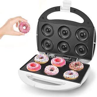 DSP Mini Donut Maker - Non-Stick, Cool Touch Electric Doughnut Machine for Mini Donuts - Perfect for Breakfast, Snacks & Desserts (White, 6 Donuts)