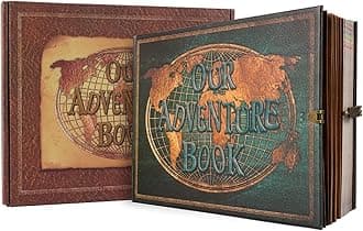 Our Adventure Book 180 Pages Scrapbook Photo Album,Retro Style Embossed Letter Leather Cover Travel Diary Journal Scrap Book For Couples,Memory Book For Anniversary Wedding