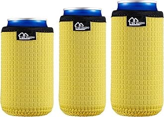 WKieason Non-slip Neoprene Can Sleeves Insulators Sleeves 3 Size - 12OZ Standard Can Sleeve, 12OZ Slim Can Sleeve, 16OZ Standard Can Sleeve, 12OZ Standard Beer Can Coolers Coolier Sleeves(Yellow Set)