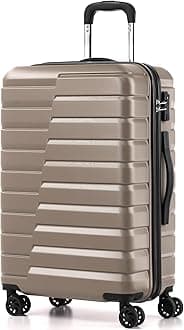 Coolife Medium Checked Luggage with Spinner Wheels, Hardside Suitcase TSA Lock Lightweight Travel Luggage 24-inch,Brown