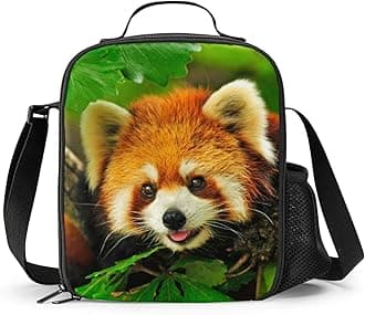 PrelerDIY Red Panda Lunch Box - Insulated Lunch Box for Kids Funny 3D Design with Side Pocket & Shoulder Strap Lunch Bag Perfect for School/Camping/Hiking/Picnic/Beach/Travel