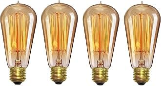 Desidiya Edison Tungsten Filament Antique Glass Light Bulbs Vintage Base E27 Bulb Yellow Light For Home Decoration Living Room/Hall/Balcony/Restaurant Bar Lighting (Pack Of 4), Incandescent, 60 Watts