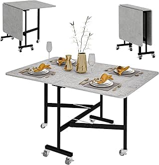 HOMCOM Drop Leaf Table, Folding Dining Table with Metal Frame, Rolling Kitchen Dining Table for Small Spaces, 120cm, Grey