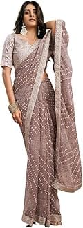 SIRILWomen's Bandhani Printed Embroidery Lace Georgette Saree with Unstitched Blouse Piece