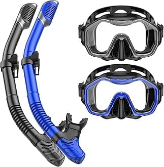 Snorkeling Gear for Adults Kids, Dry-Top Snorkel Set, 180°Panoramic Wide View Diving Mask Breathing Freely Snorkel Mask for Snorkeling Scuba Diving Swimming Travel