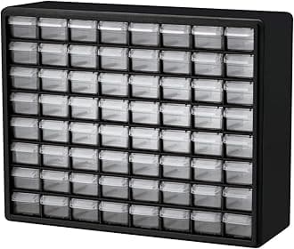 Akro-Mils 64-Drawer Plastic Drawer Storage Cabinet for Garage Organization, Bead Organizer, Building Bricks Storage, Teacher Toolbox, Makeup Organizer, 20" W x 6" D x 16" H, 10164 Black