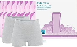 – 2-in-1 Postpartum Pads + Disposable Knickers, Soothing Instant Cold Therapy Pack and Absorbent Maternity Pad in One + Ultra-Soft and Stretchy Boyshort Cut, Size Regular, 8 Pads + 2 Knickers